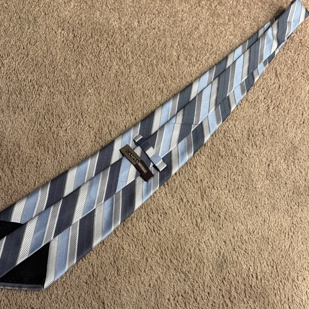 Elegant Striped Silk Tie - Light Blue and Dark Gray